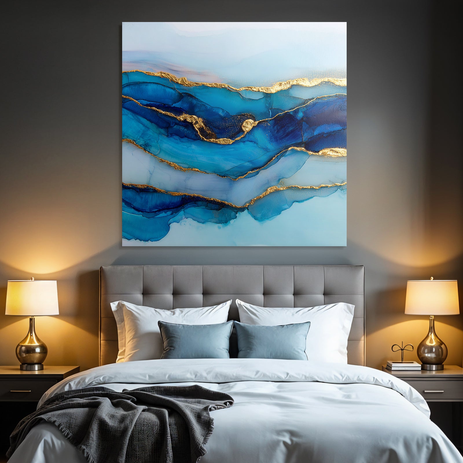 Kunst In Blau Und Gold Mit Fliessenden Wellen