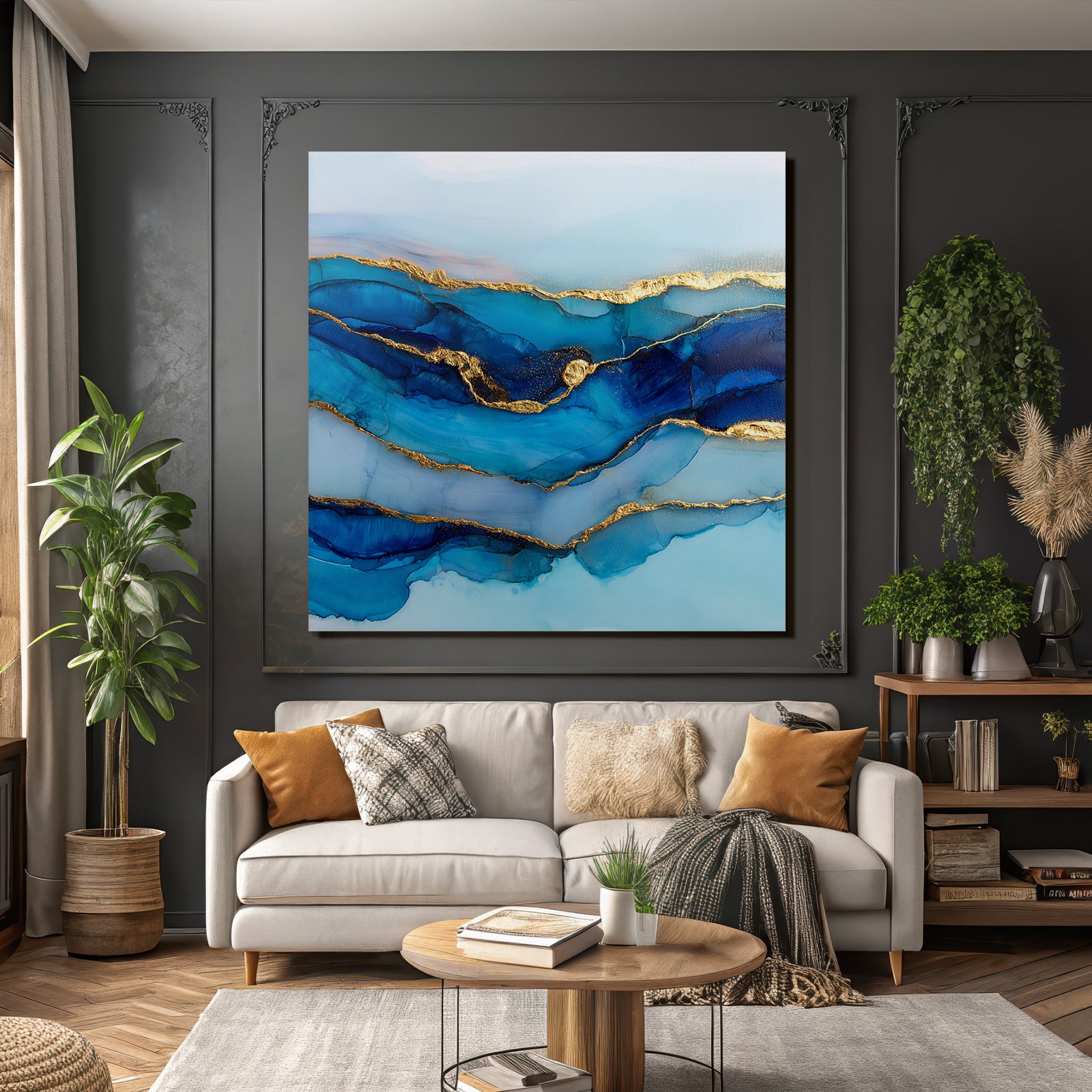 Kunst In Blau Und Gold Mit Fliessenden Wellen