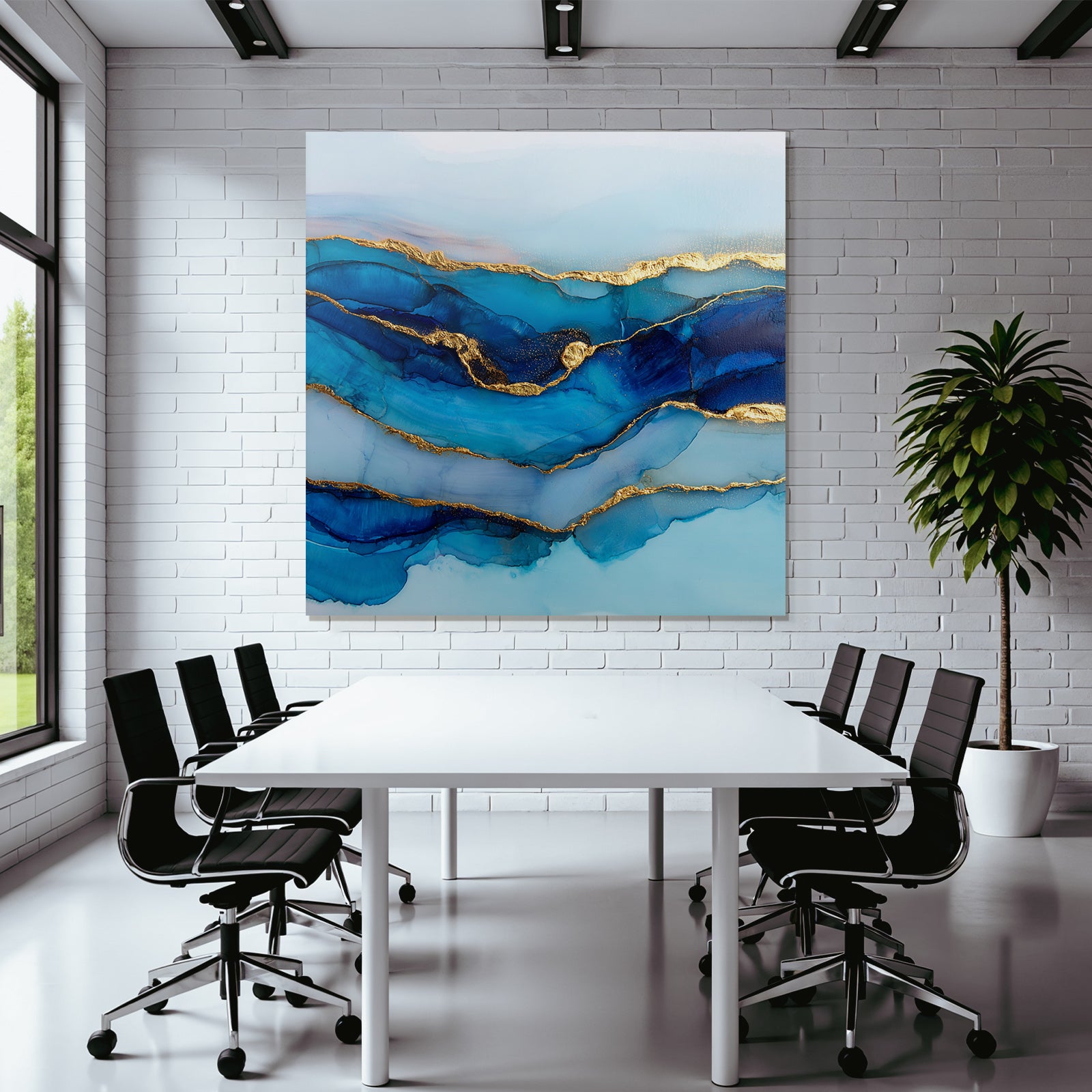 Kunst In Blau Und Gold Mit Fliessenden Wellen