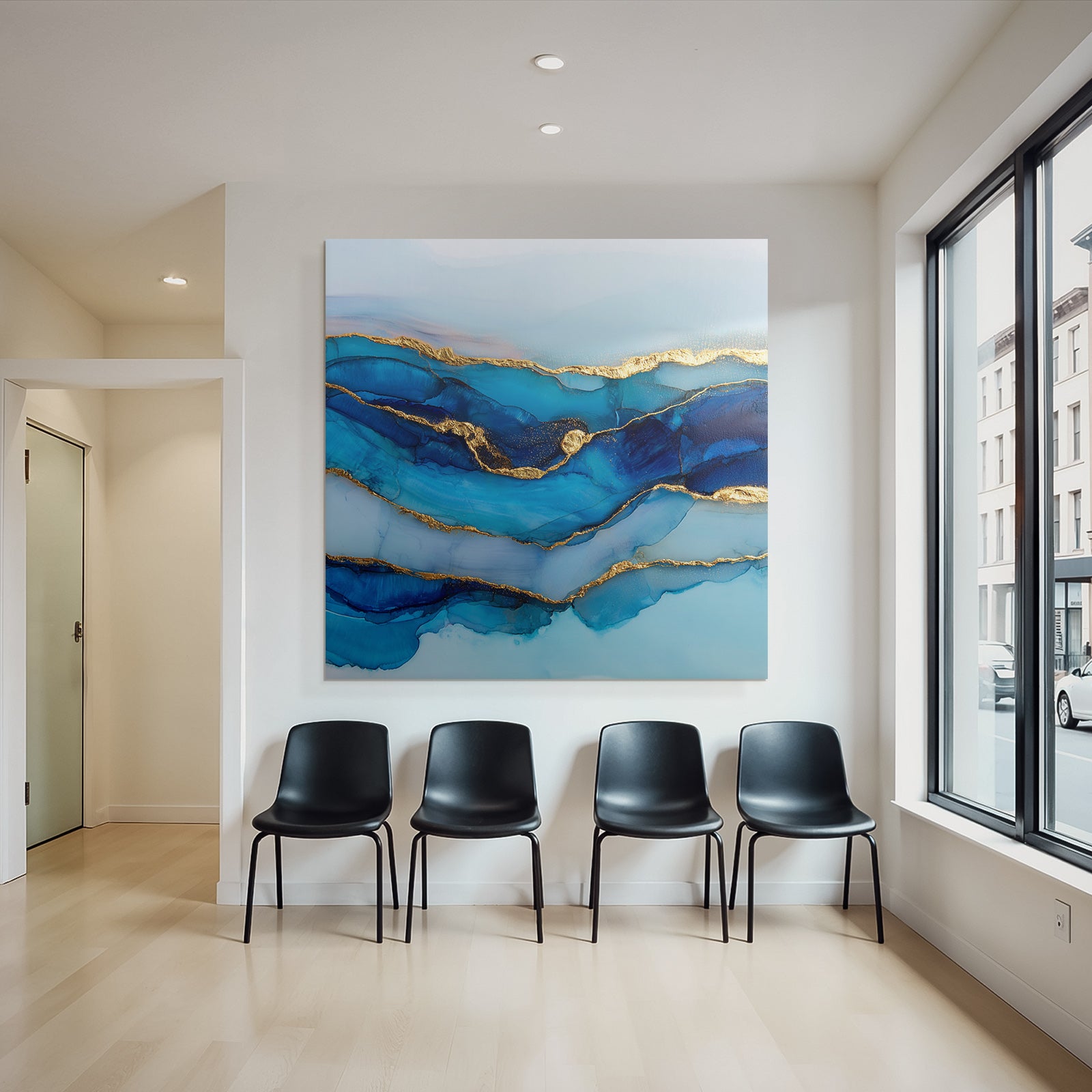 Kunst In Blau Und Gold Mit Fliessenden Wellen