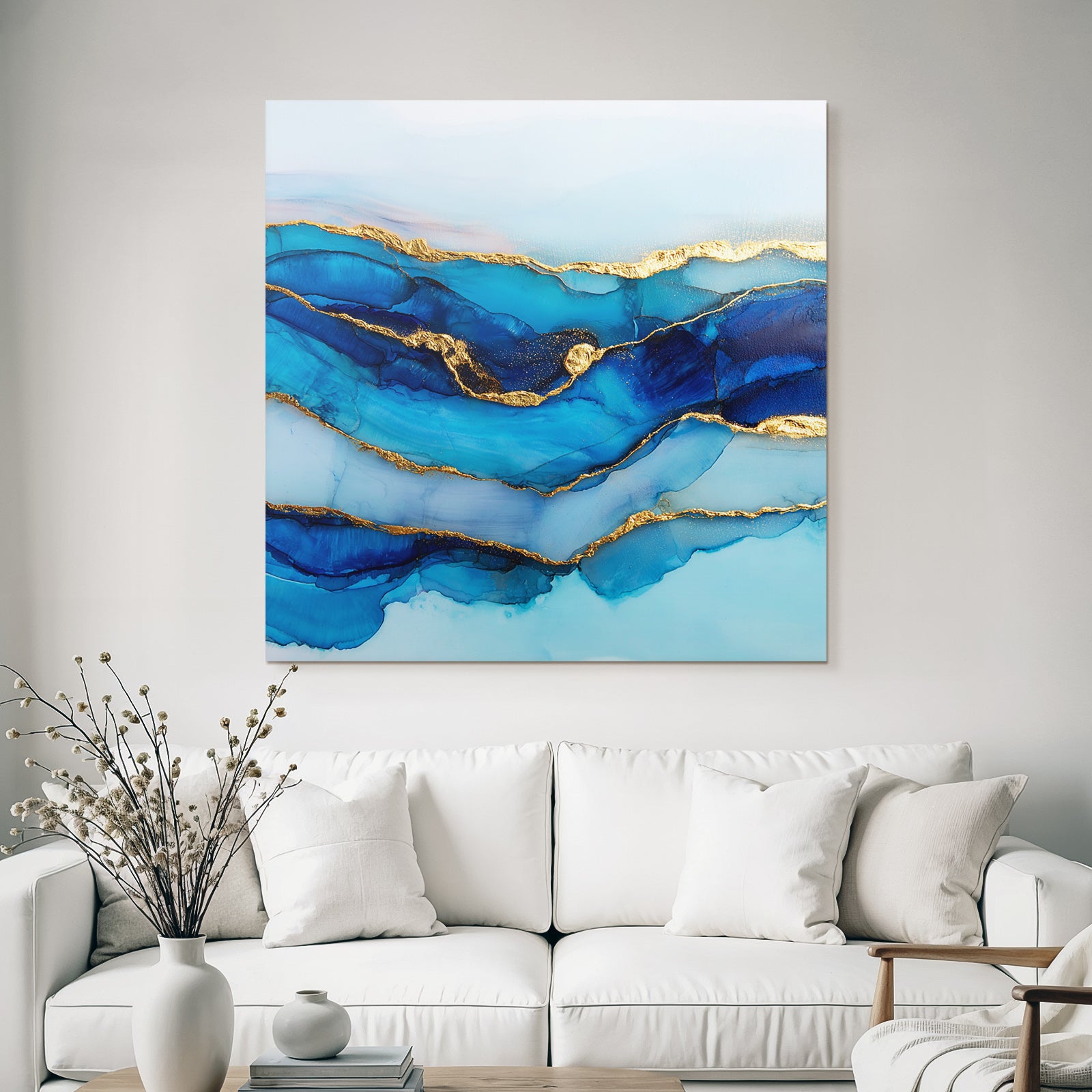 Kunst In Blau Und Gold Mit Fliessenden Wellen