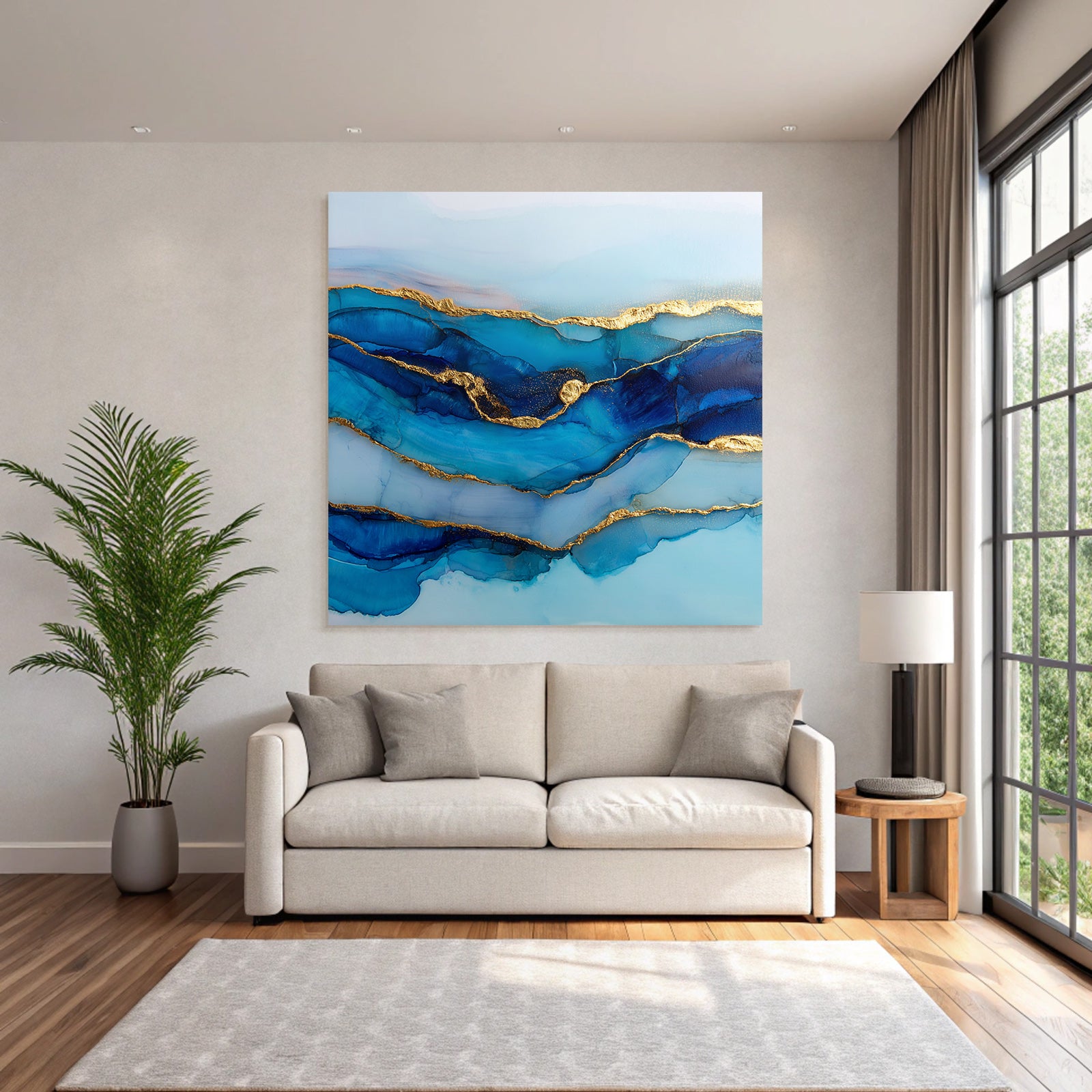 Kunst In Blau Und Gold Mit Fliessenden Wellen