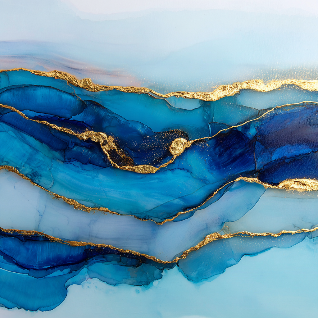 Kunst In Blau Und Gold Mit Fliessenden Wellen | Abstrakt | Stilrichtungen