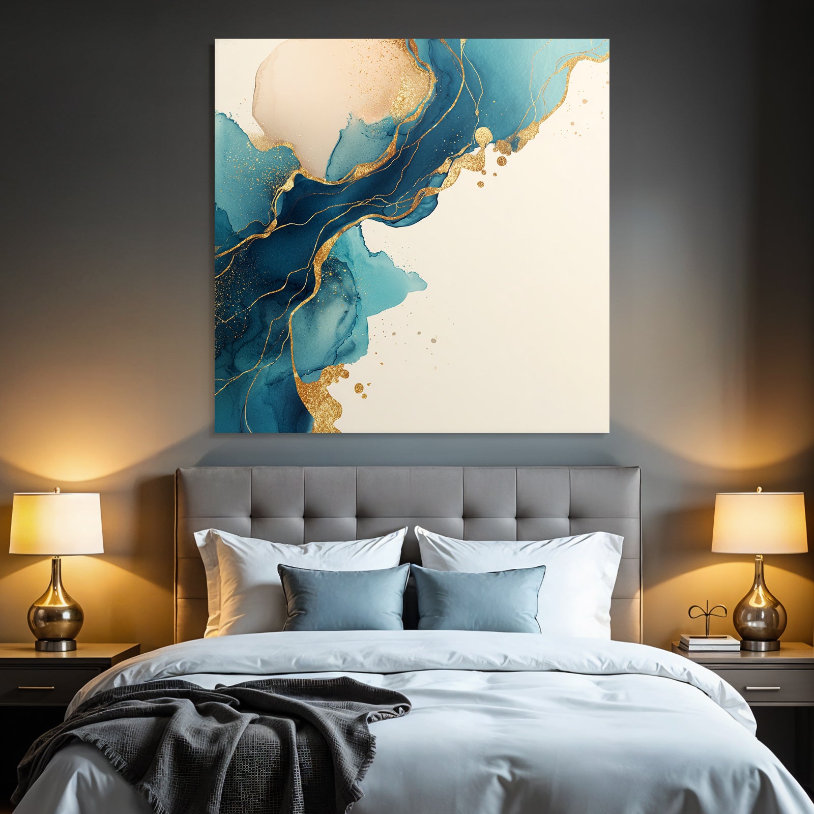 Kunst Mit Blautonen Und Goldakzenten