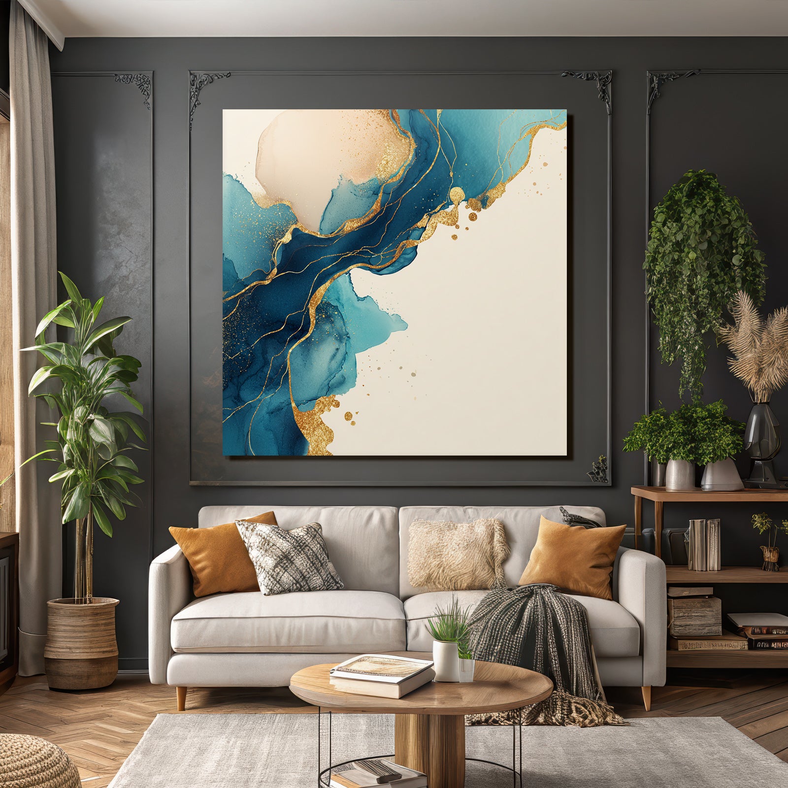Kunst Mit Blautonen Und Goldakzenten