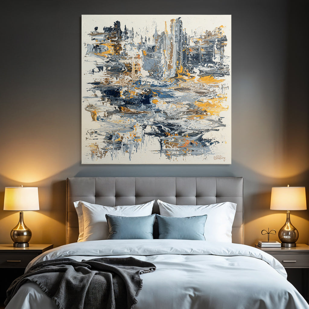 Kunstwerk Blaü Graü Orange Wirbel