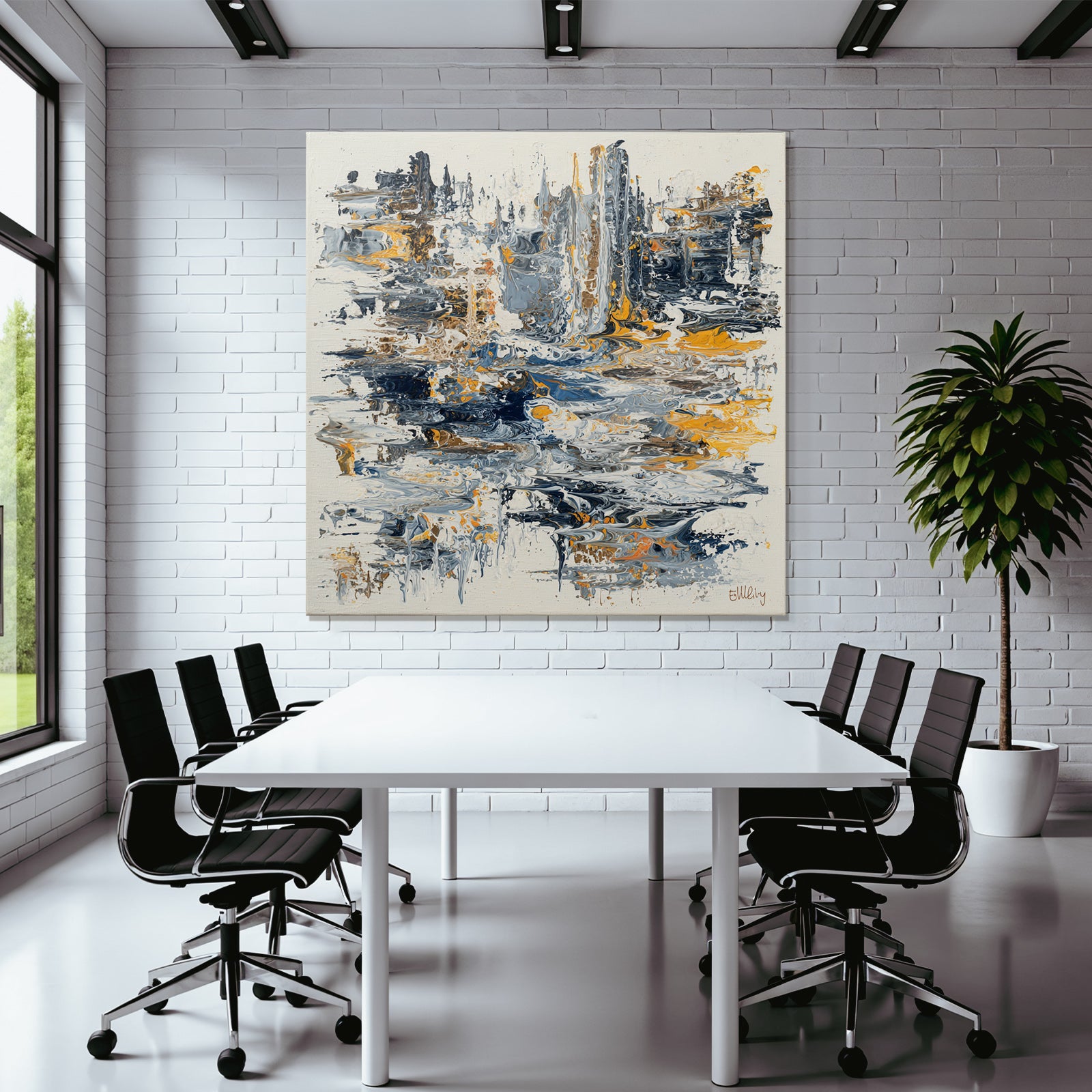 Kunstwerk Blaü Graü Orange Wirbel