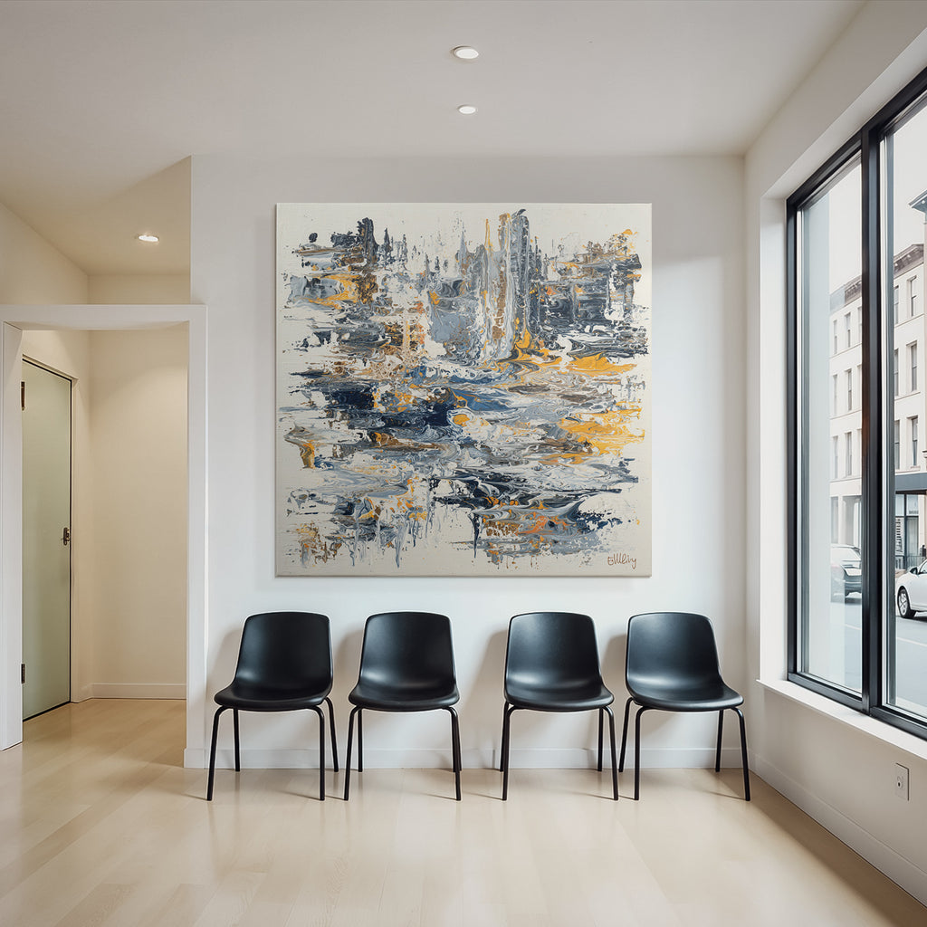 Kunstwerk Blaü Graü Orange Wirbel
