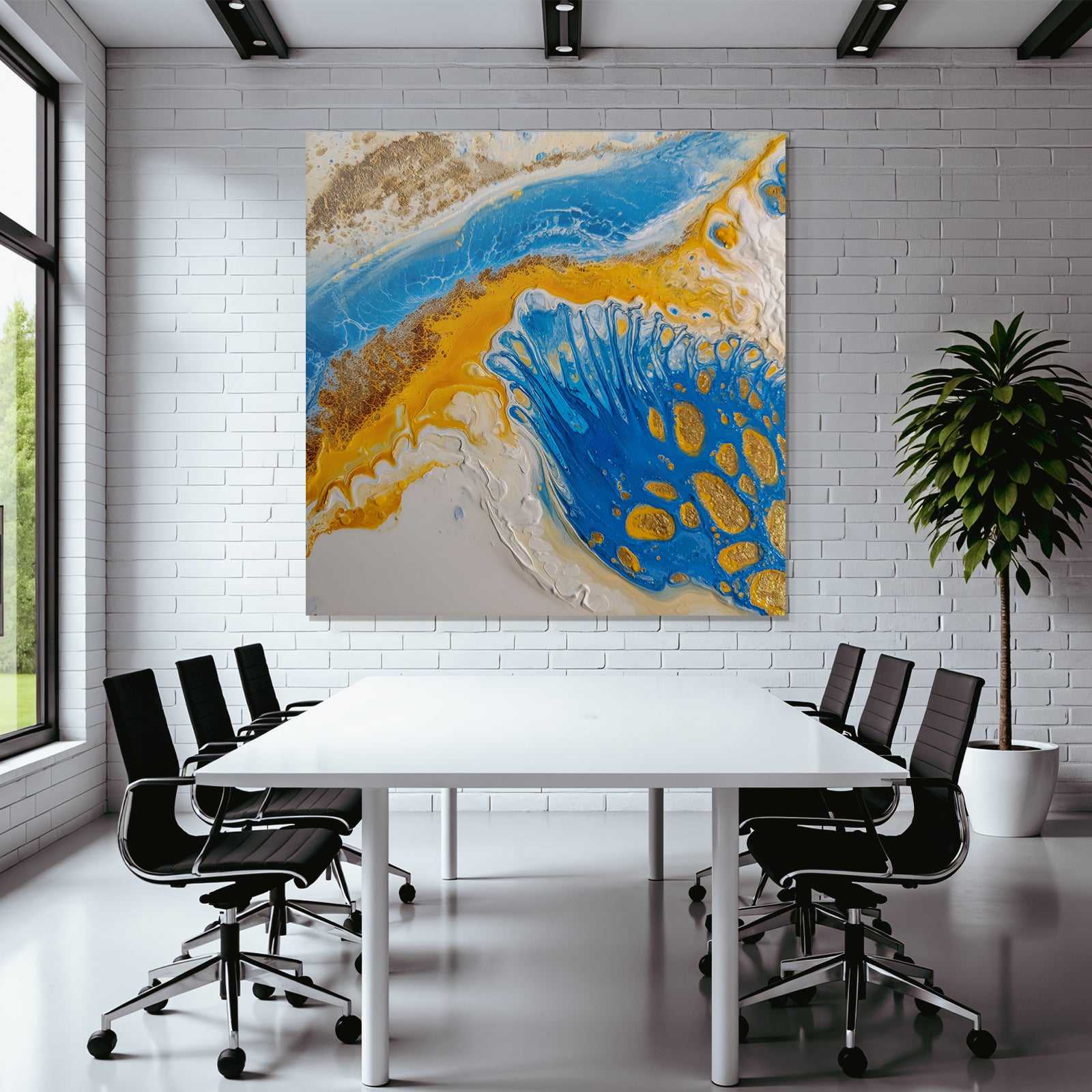 Kunstwerk Mit Blaün Gelb Weissen Farben