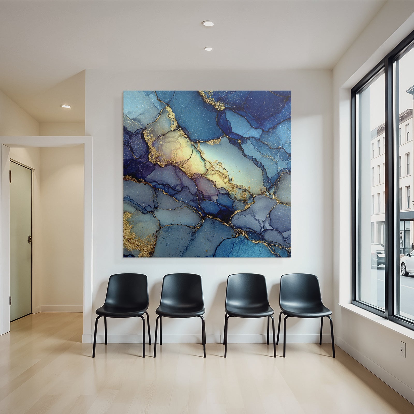 Kunstwerk Mit Fluid Effekten In Blau Purpur Und Gold