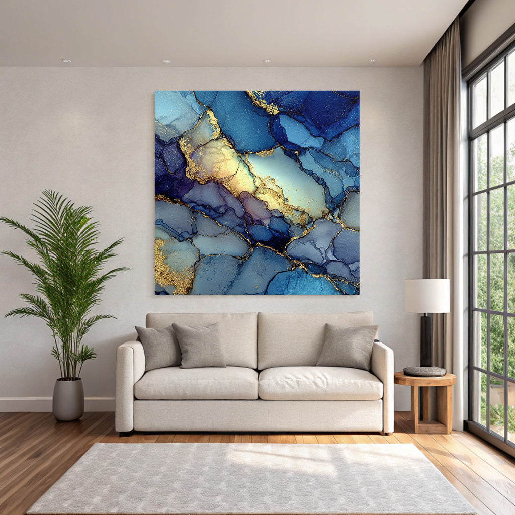 Kunstwerk Mit Fluid Effekten In Blau Purpur Und Gold