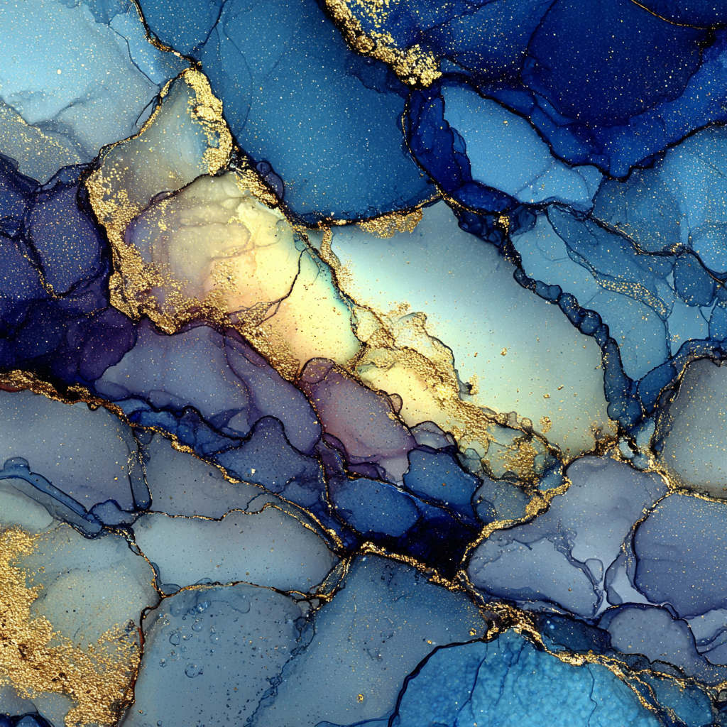 Kunstwerk Mit Fluid Effekten In Blau Purpur Und Gold | Abstrakt | Stilrichtungen