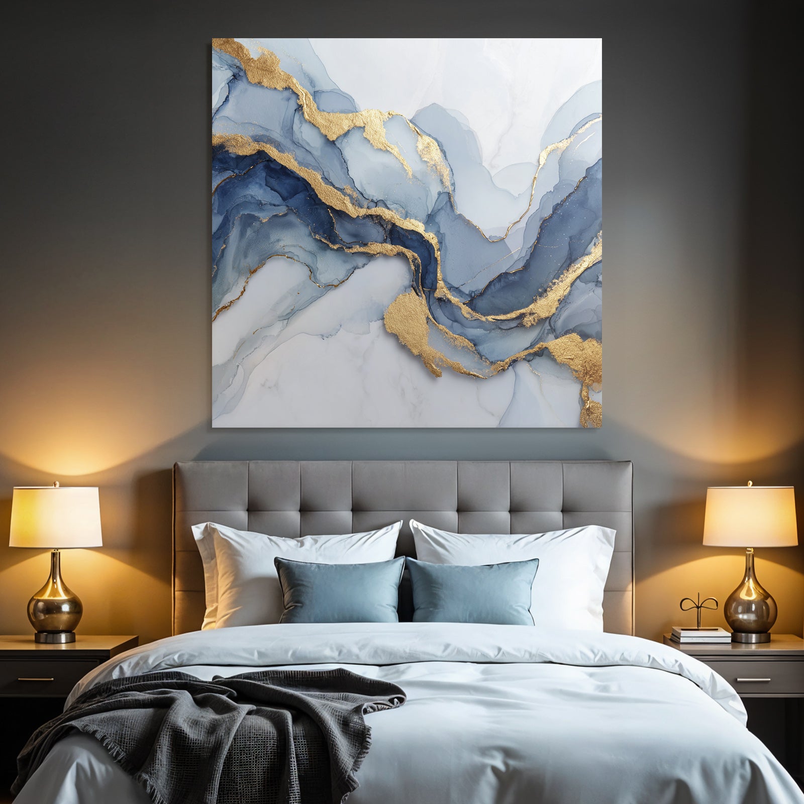 Moderne Kunst Blau Grau Gold