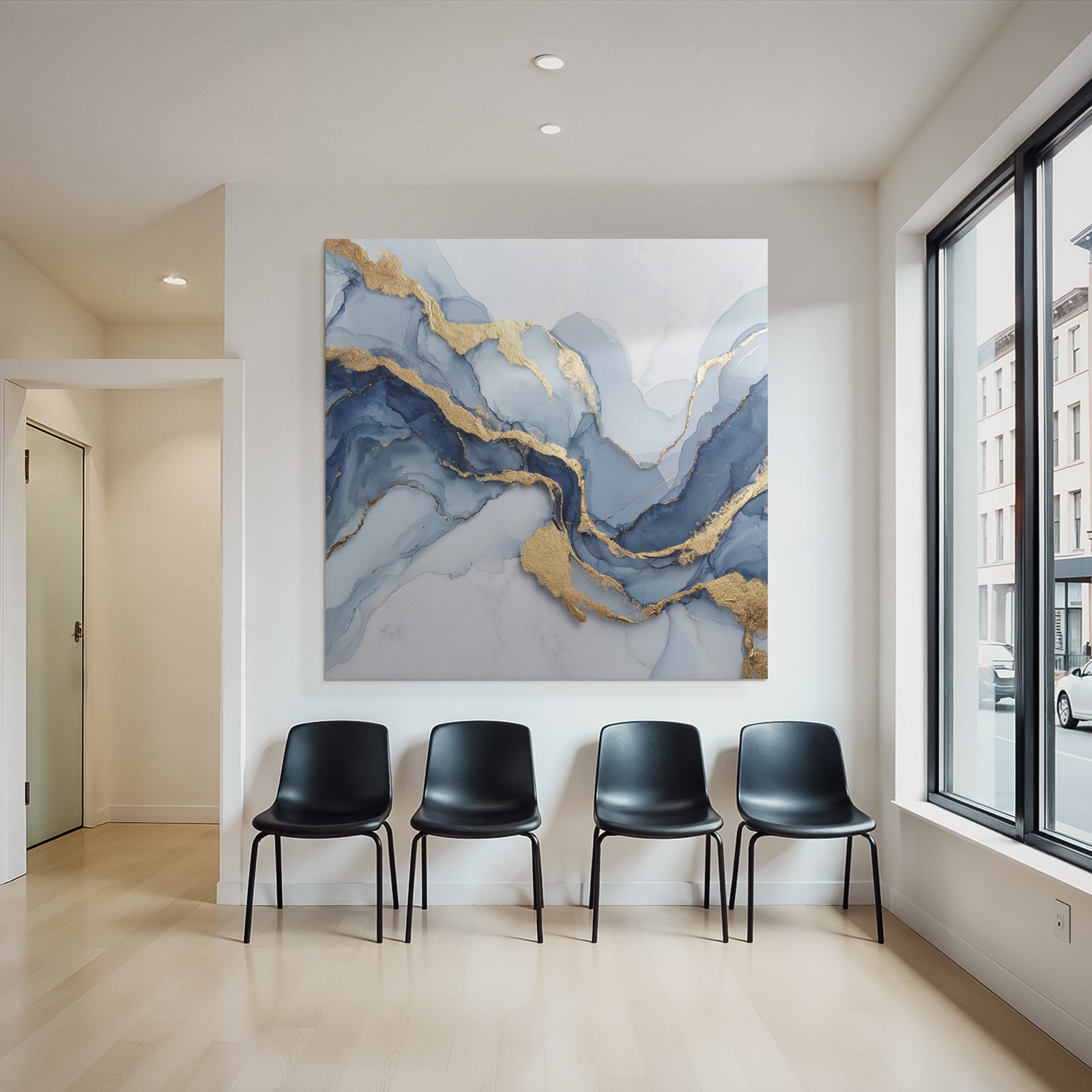 Moderne Kunst Blau Grau Gold
