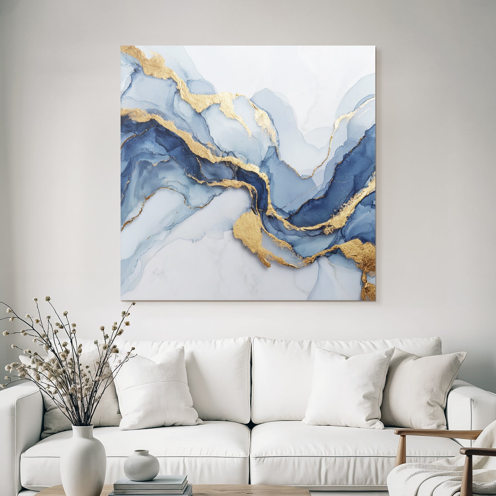 Moderne Kunst Blau Grau Gold