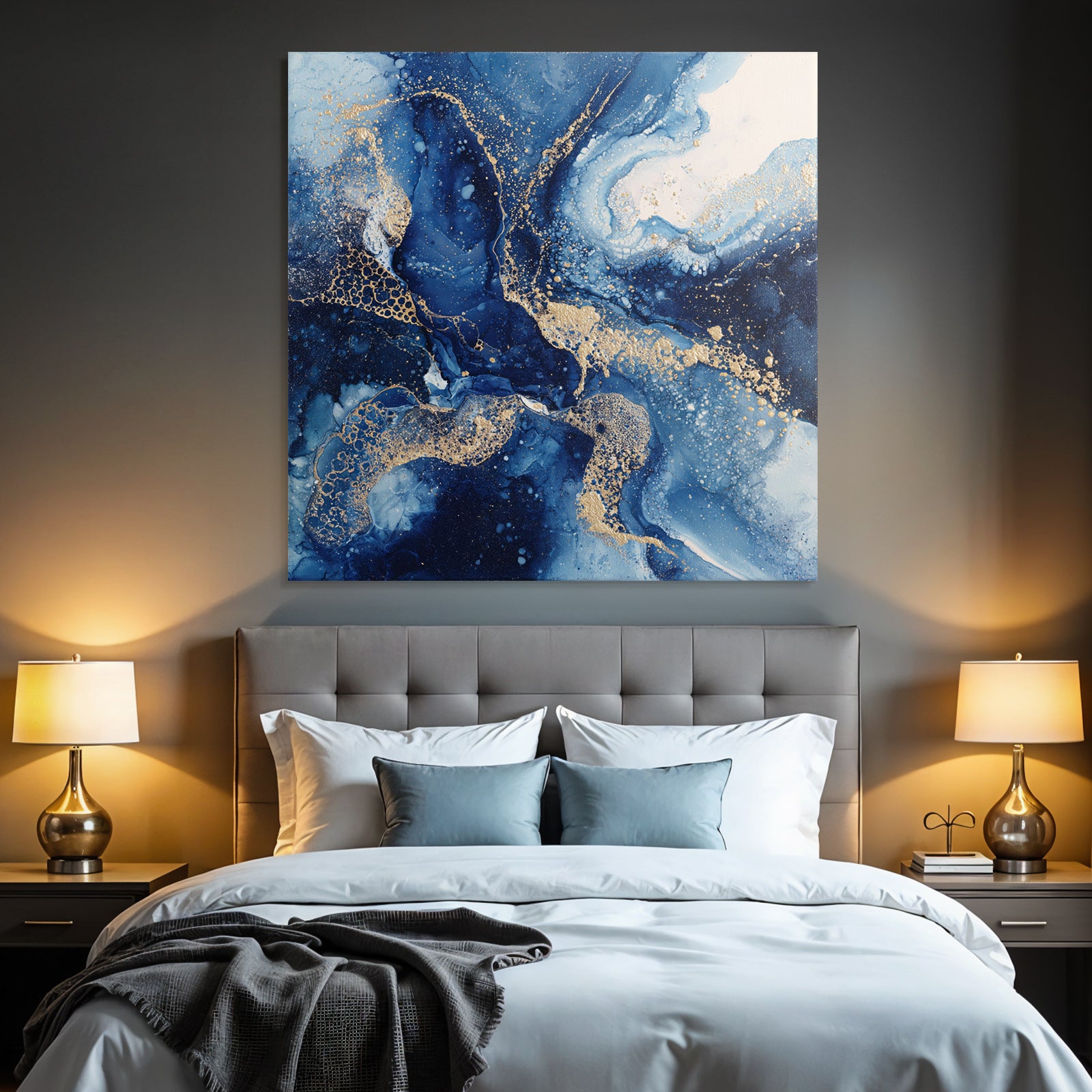 Tiefblau Goldakzent Mit Fluiden Kosmischen Elementen