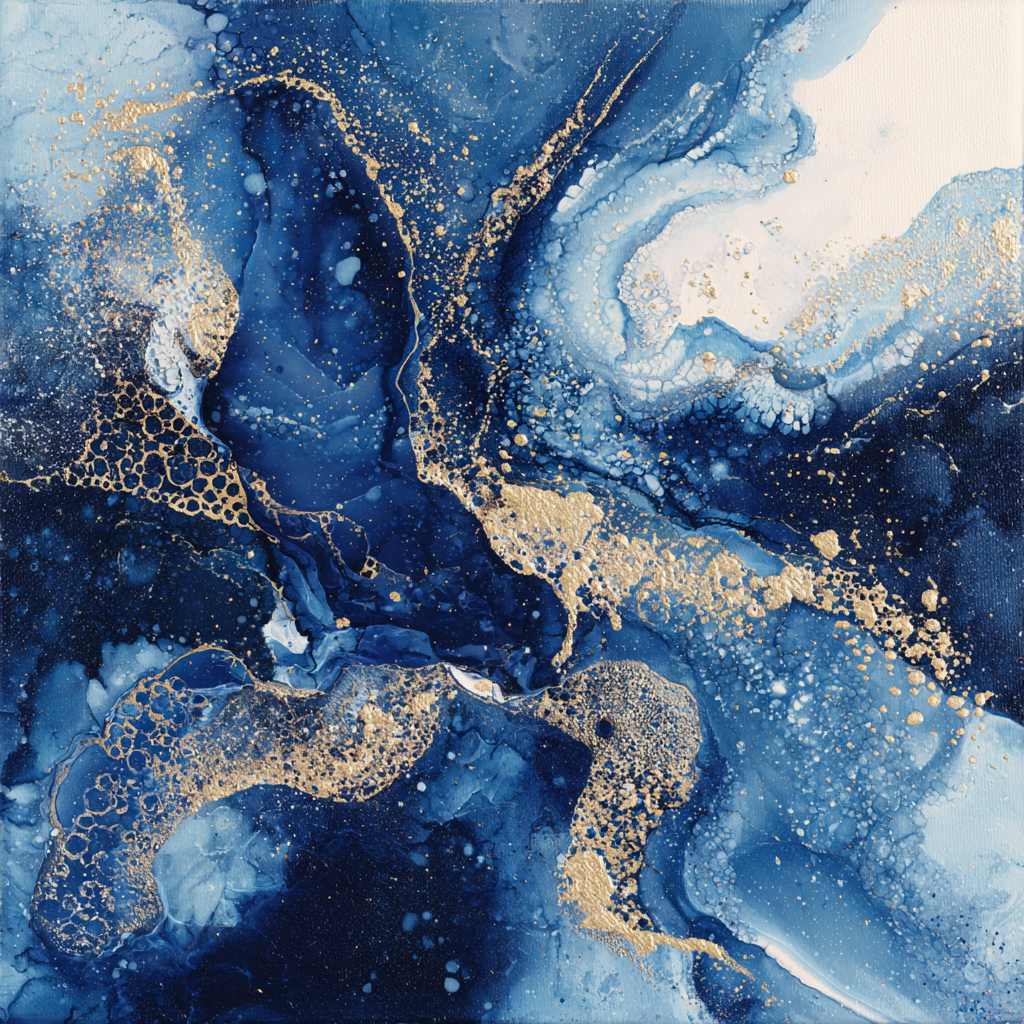 Tiefblau Goldakzent Mit Fluiden Kosmischen Elementen | Abstrakt | Stilrichtungen