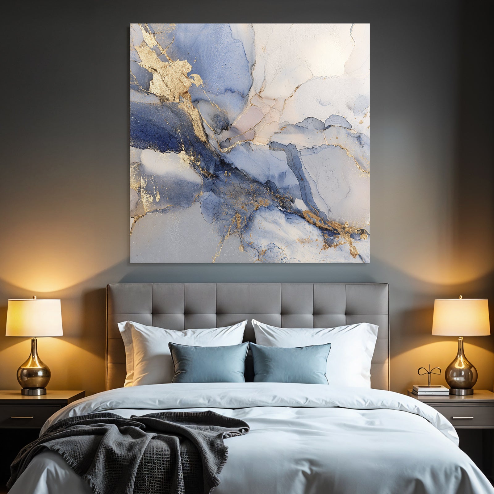 Wasserfarb Kunstwerk Mit Blau Weiss Gold