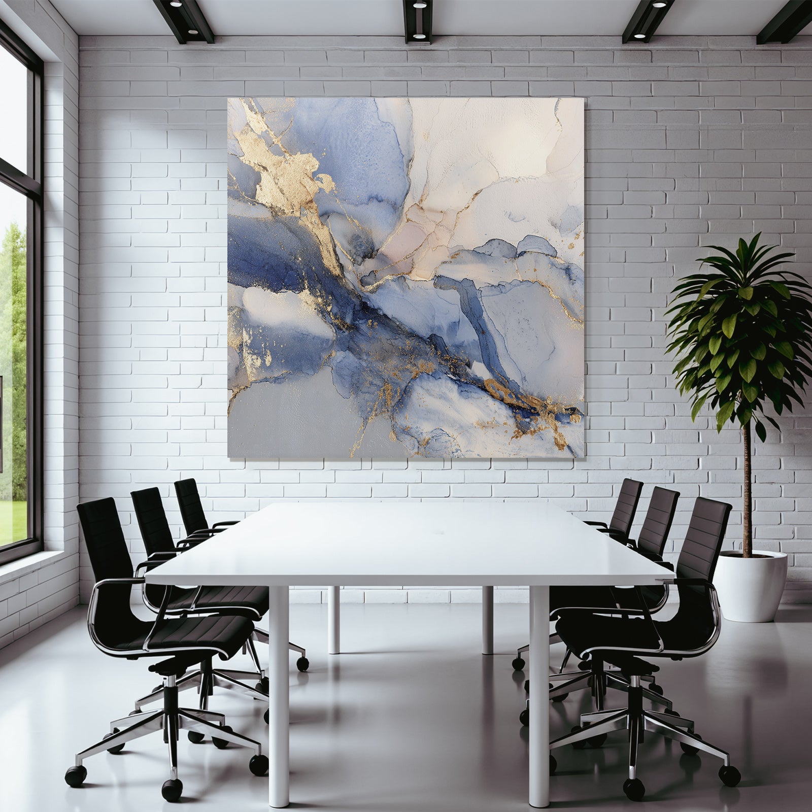 Wasserfarb Kunstwerk Mit Blau Weiss Gold