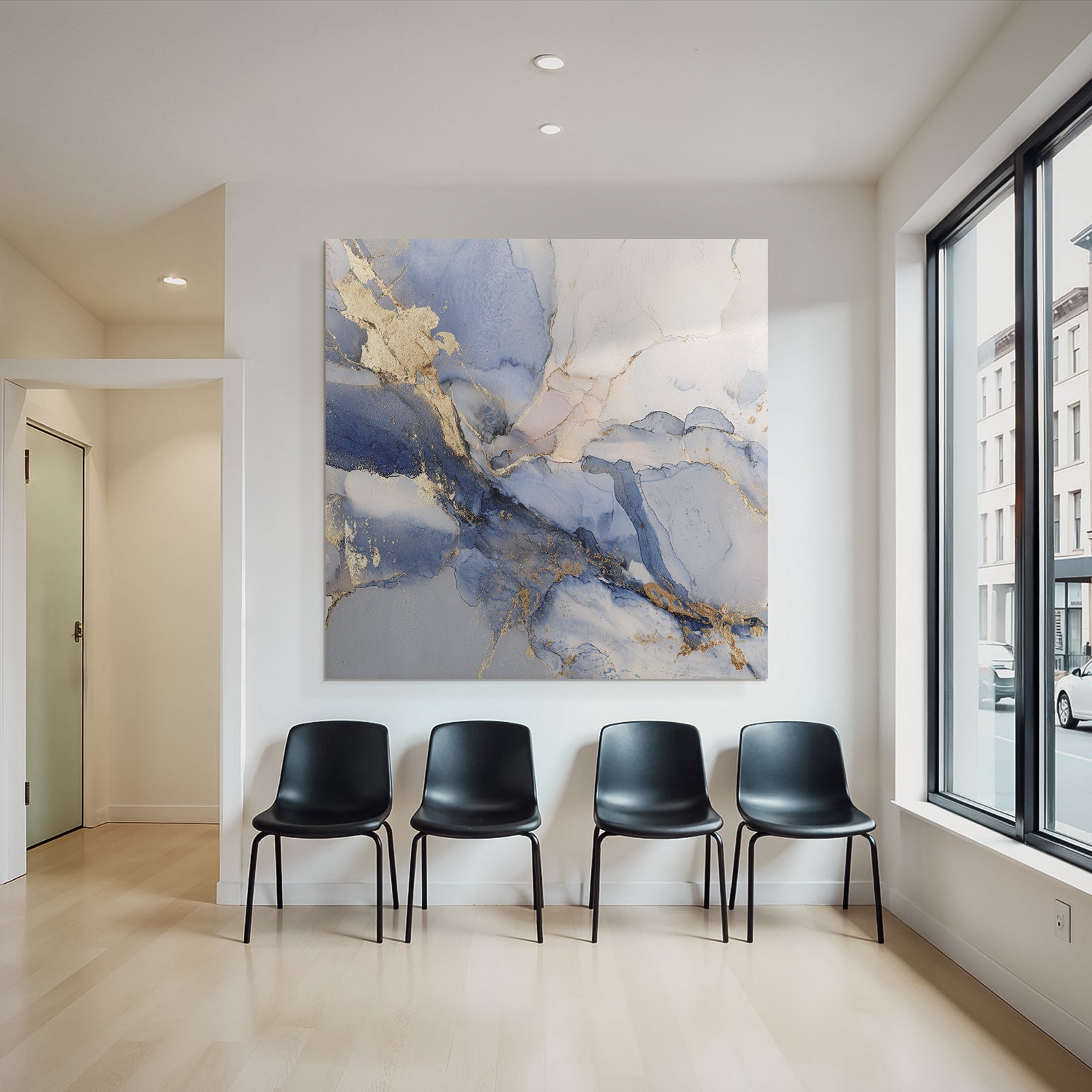 Wasserfarb Kunstwerk Mit Blau Weiss Gold