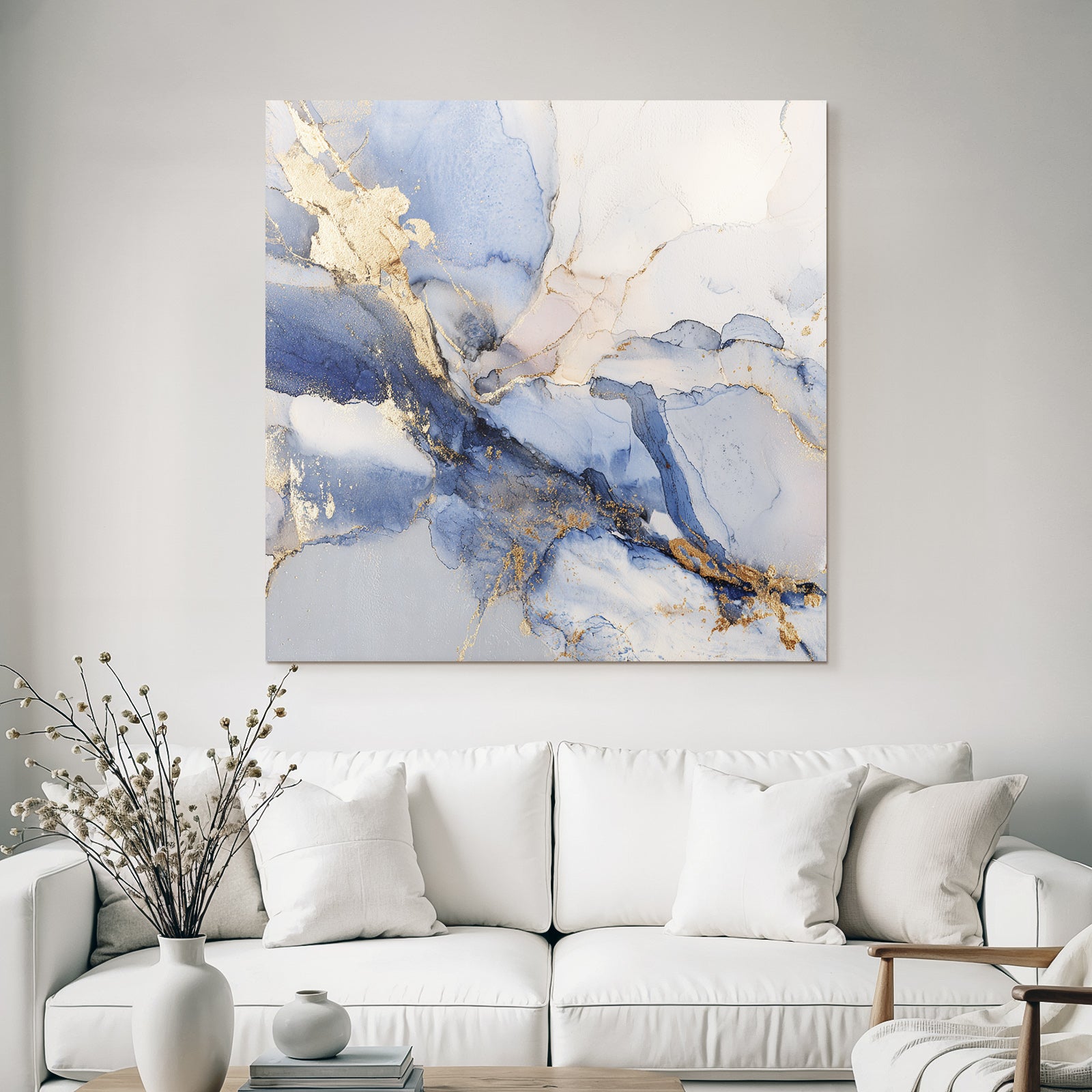Wasserfarb Kunstwerk Mit Blau Weiss Gold
