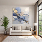 Wasserfarb Kunstwerk Mit Blau Weiss Gold
