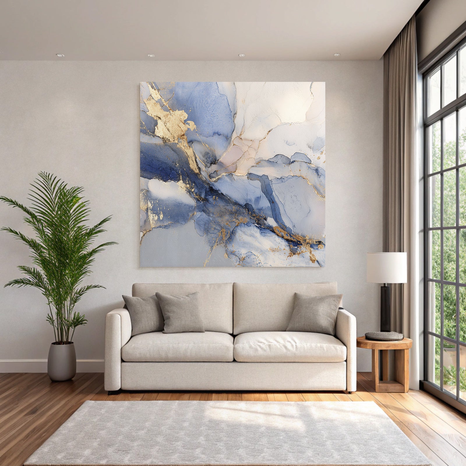 Wasserfarb Kunstwerk Mit Blau Weiss Gold