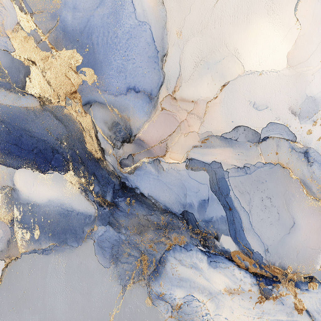 Wasserfarb Kunstwerk Mit Blau Weiss Gold | Abstrakt | Stilrichtungen