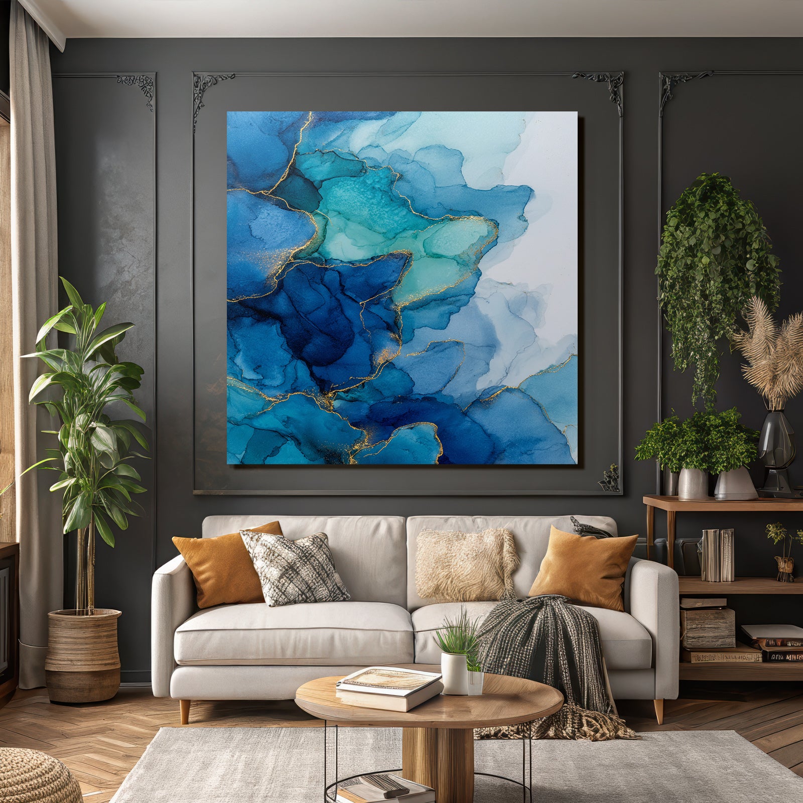 Wasserfarben Design Mit Blau Turquoise Und Gold