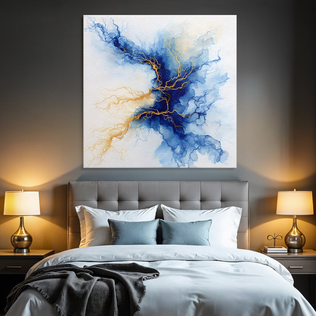 Wasserfarben Malerei Blau Und Gold Netzwerkenergie