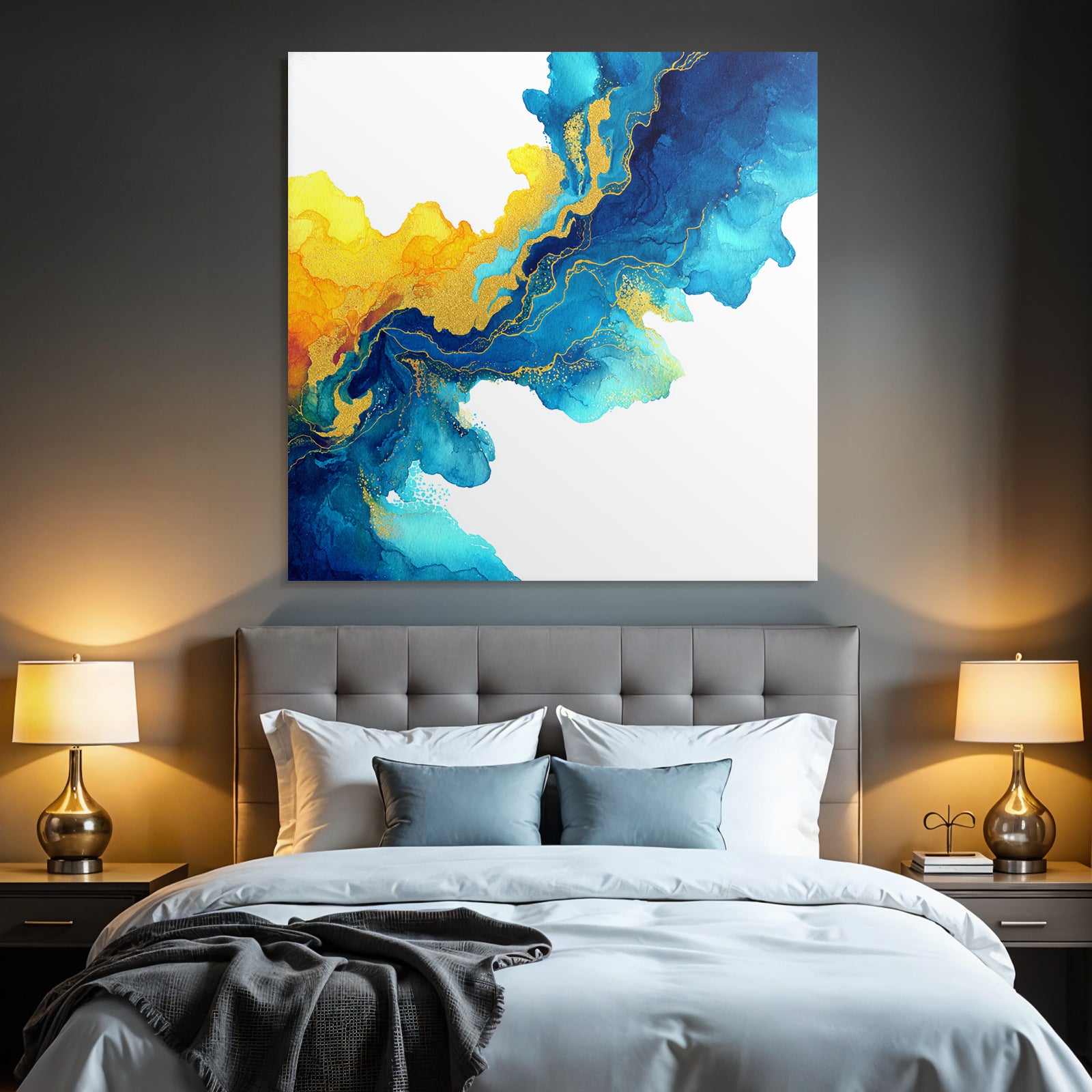 Wasserfarben Malerei In Blau Und Gold