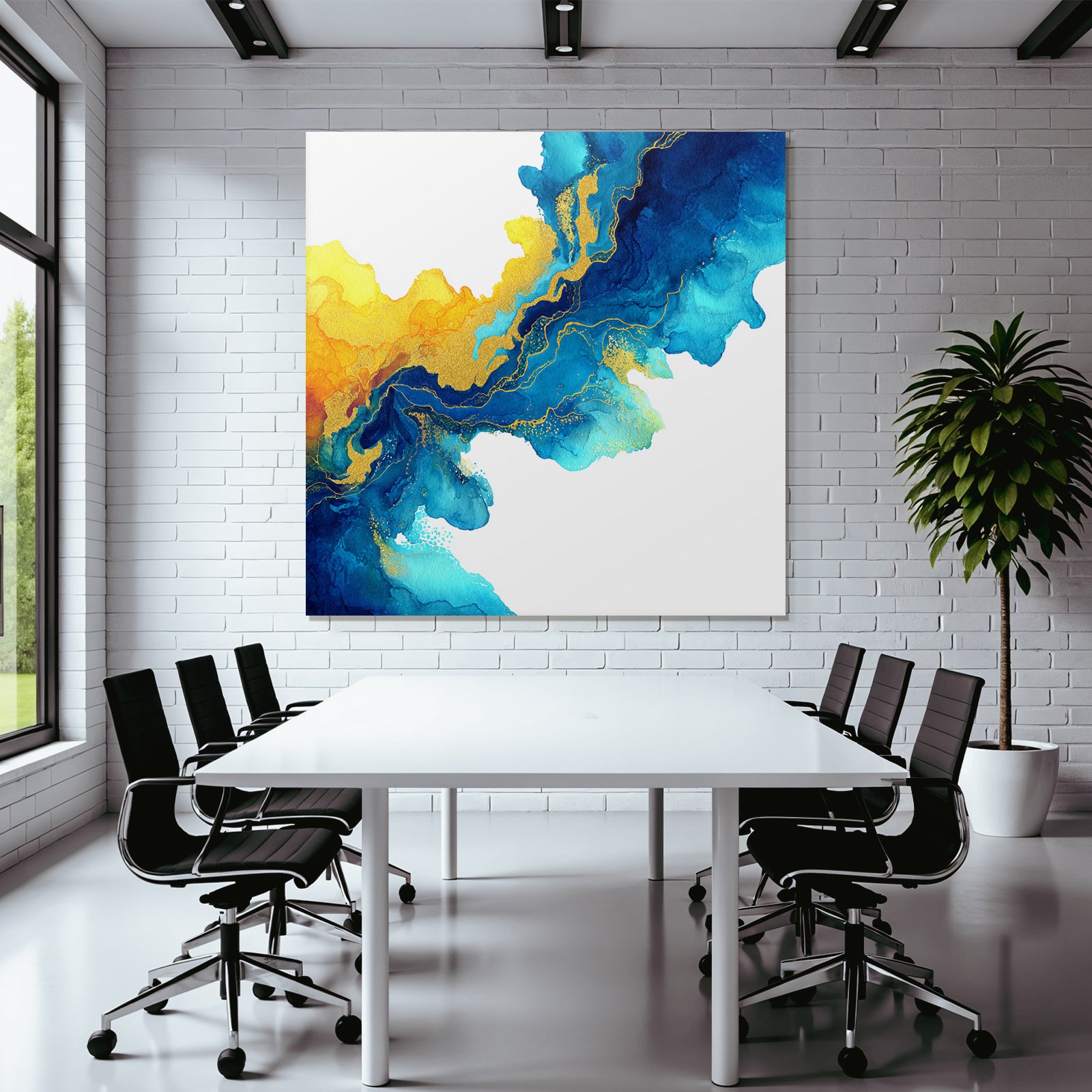 Wasserfarben Malerei In Blau Und Gold