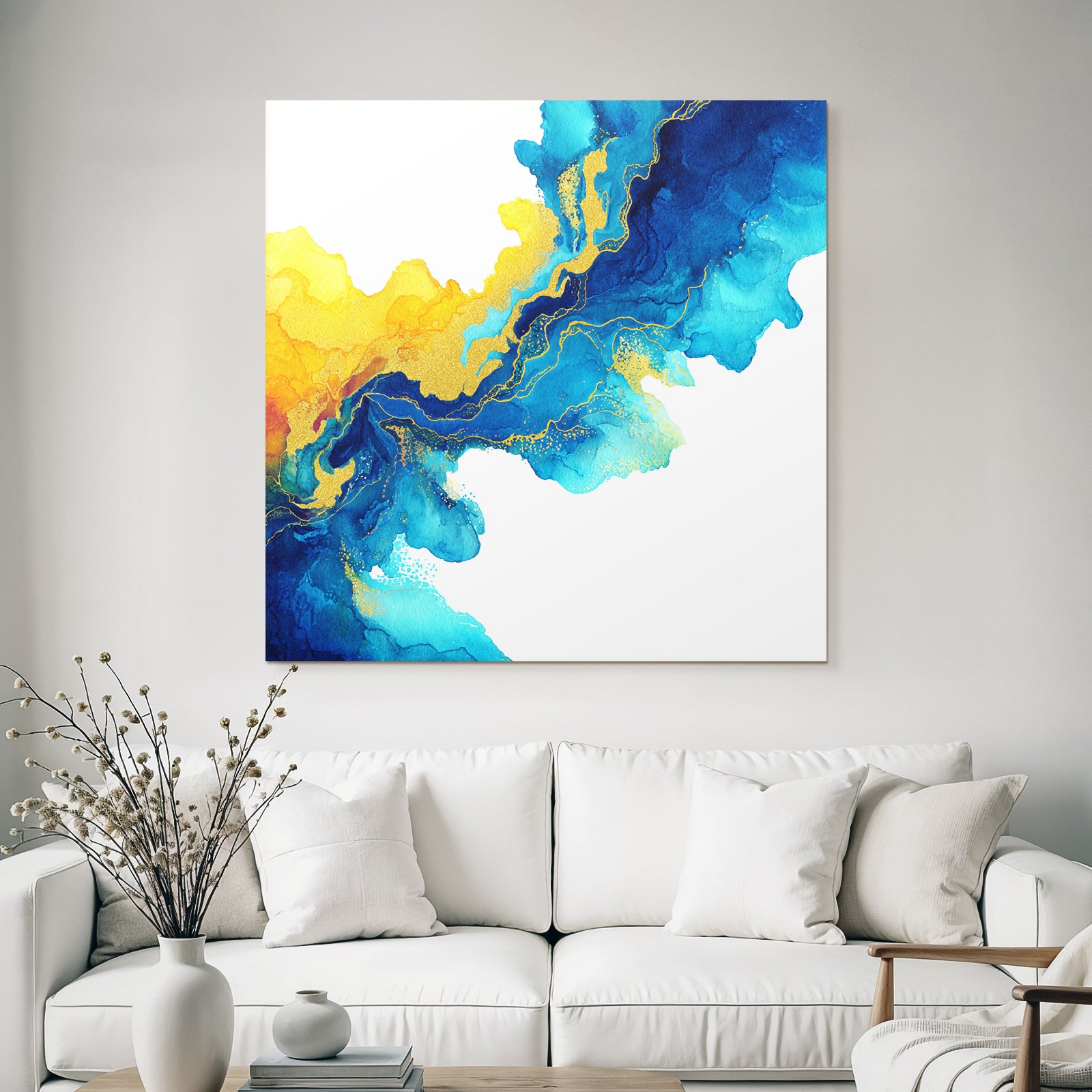 Wasserfarben Malerei In Blau Und Gold