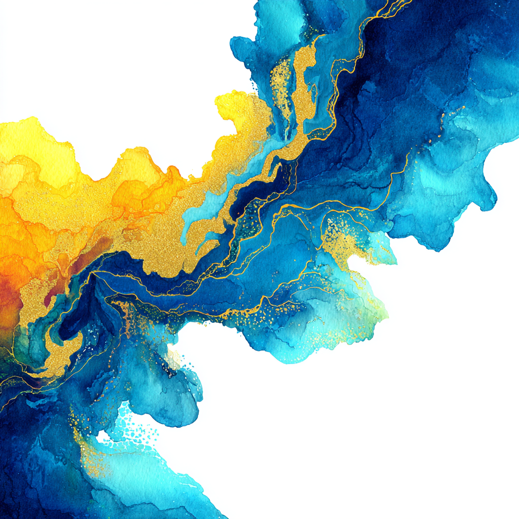 Wasserfarben Malerei In Blau Und Gold | Abstrakt | Stilrichtungen