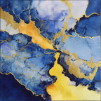 Wasserfarbenbild Mit Blau Und Gelb Goldlinien | Abstrakt | Stilrichtungen