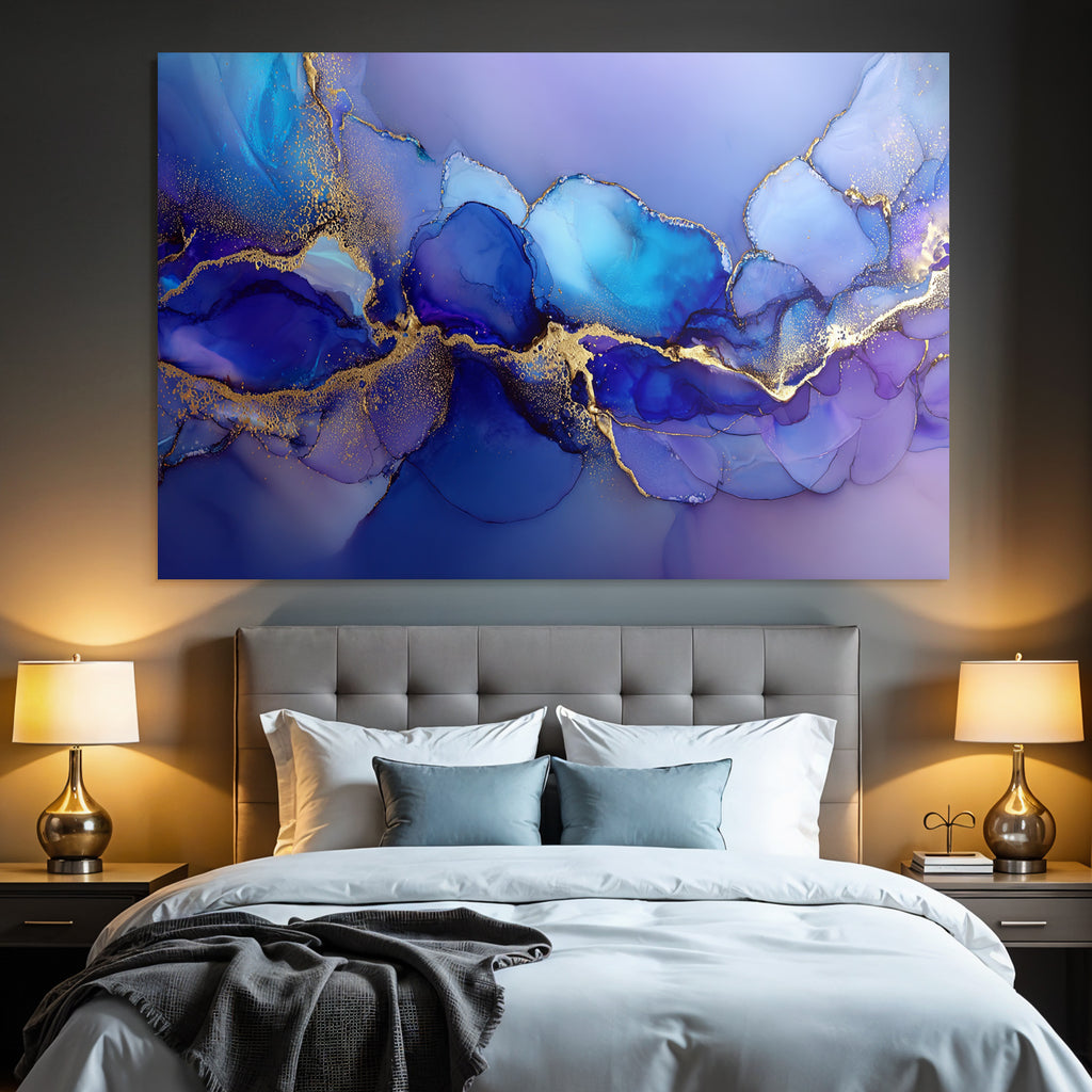 Acrylpouring Kunst In Blau Lila Mit Gold