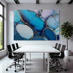 Alkohol Tinte Kunst In Blau Und Türkis Mit Goldakzenten