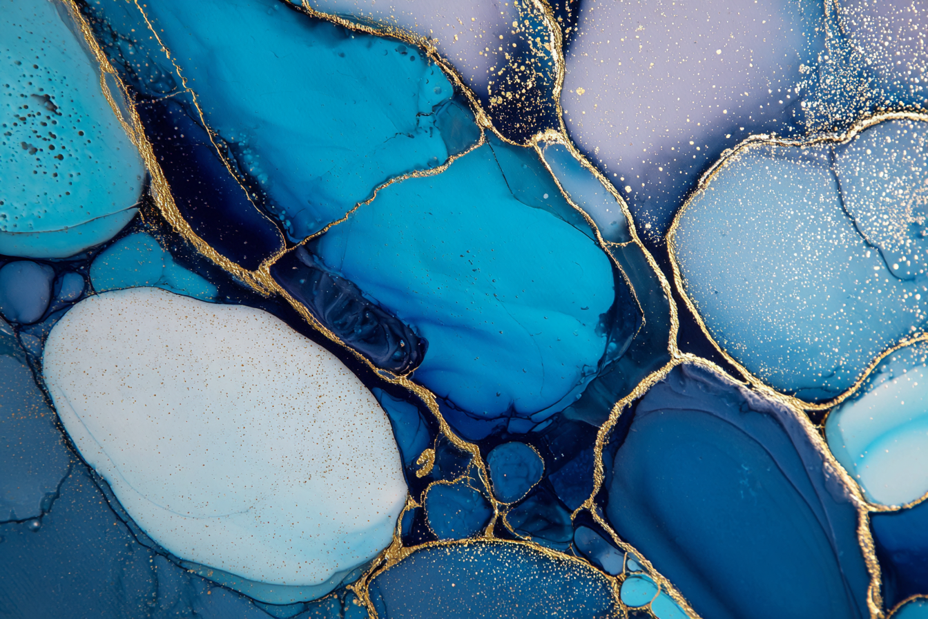 Alkohol Tinte Kunst In Blau Und Türkis Mit Goldakzenten | Abstrakt | Stilrichtungen