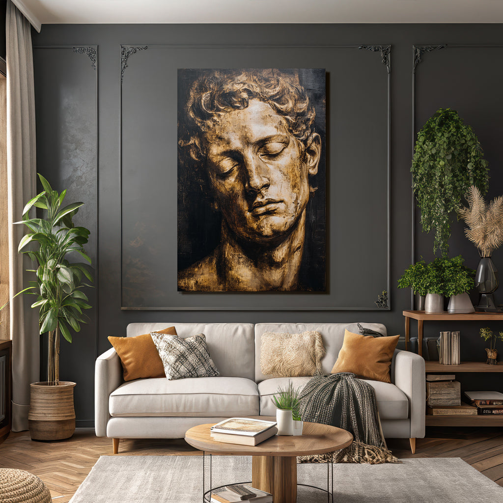 Mannsportrait Im Klassischen Romantischen Stil In Braun Und Gold