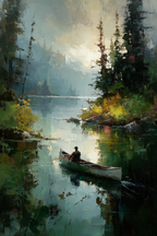 Morgenstimmung Im Kanu Auf Dem Ruhigen See | Alte und Neue Meister | Stilrichtungen