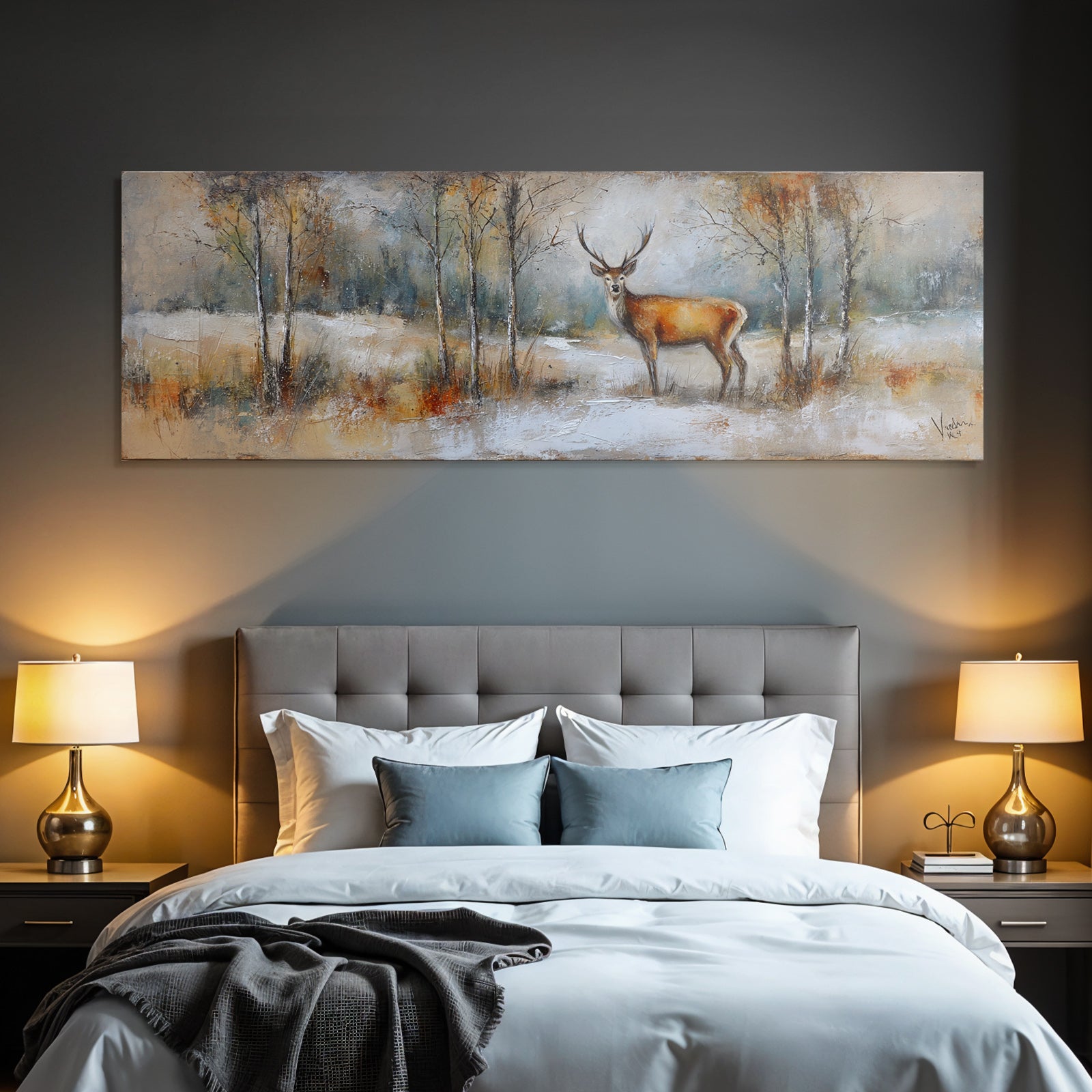 Hirsch In Einer Ruhigen Winterlandschaft