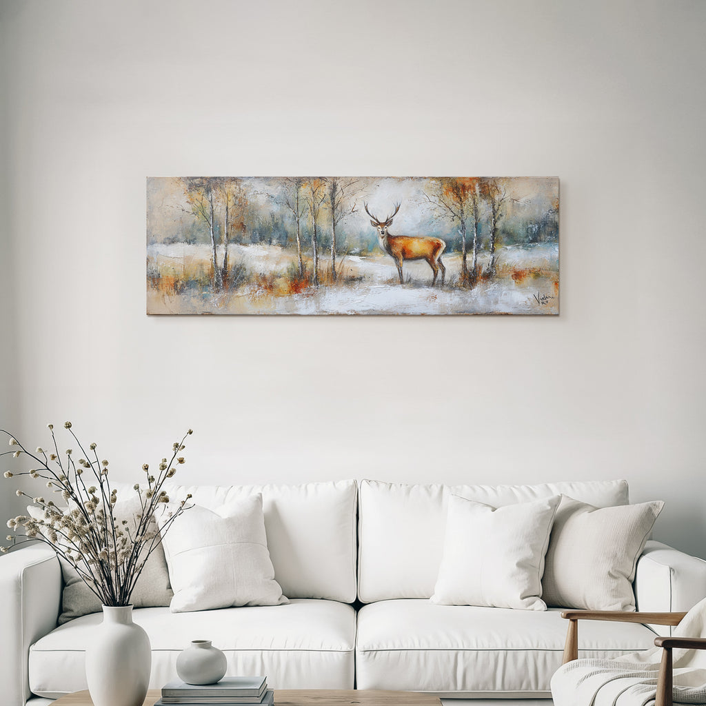 Hirsch In Einer Ruhigen Winterlandschaft