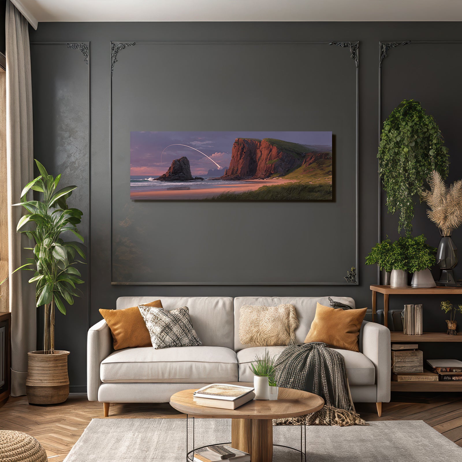 Küstenlandschaft Mit Felsformationen Wellen Und Lichtbogen