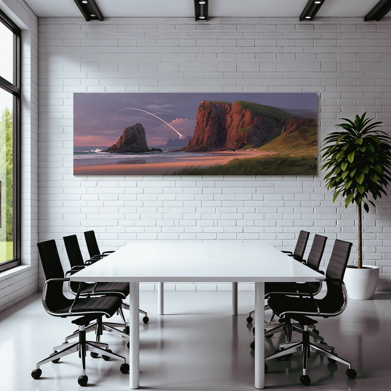Küstenlandschaft Mit Felsformationen Wellen Und Lichtbogen