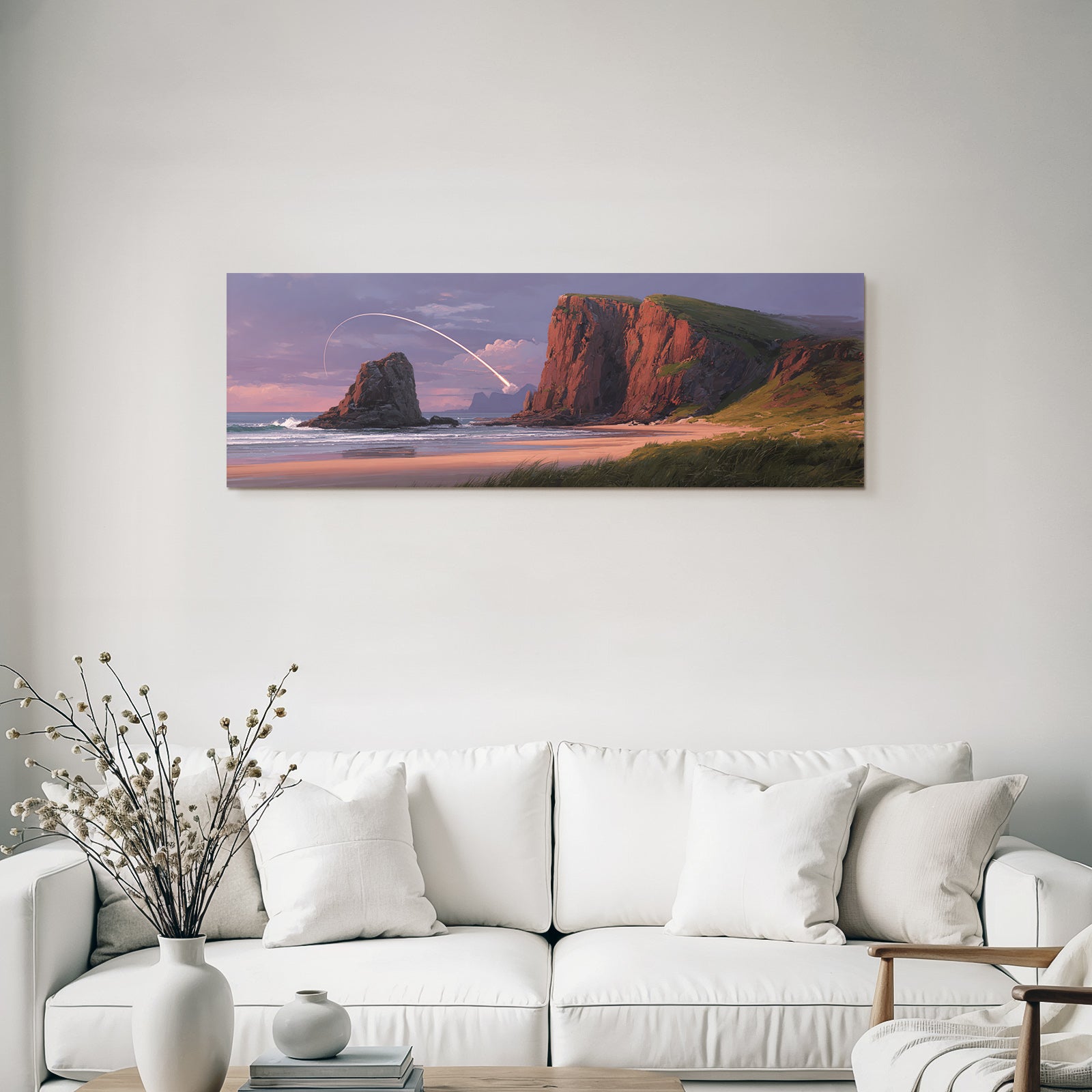 Küstenlandschaft Mit Felsformationen Wellen Und Lichtbogen