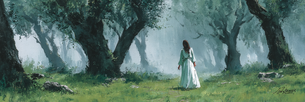 Mystischer Waldspaziergang Frau Im Morgennebel | Alte und Neue Meister | Stilrichtungen