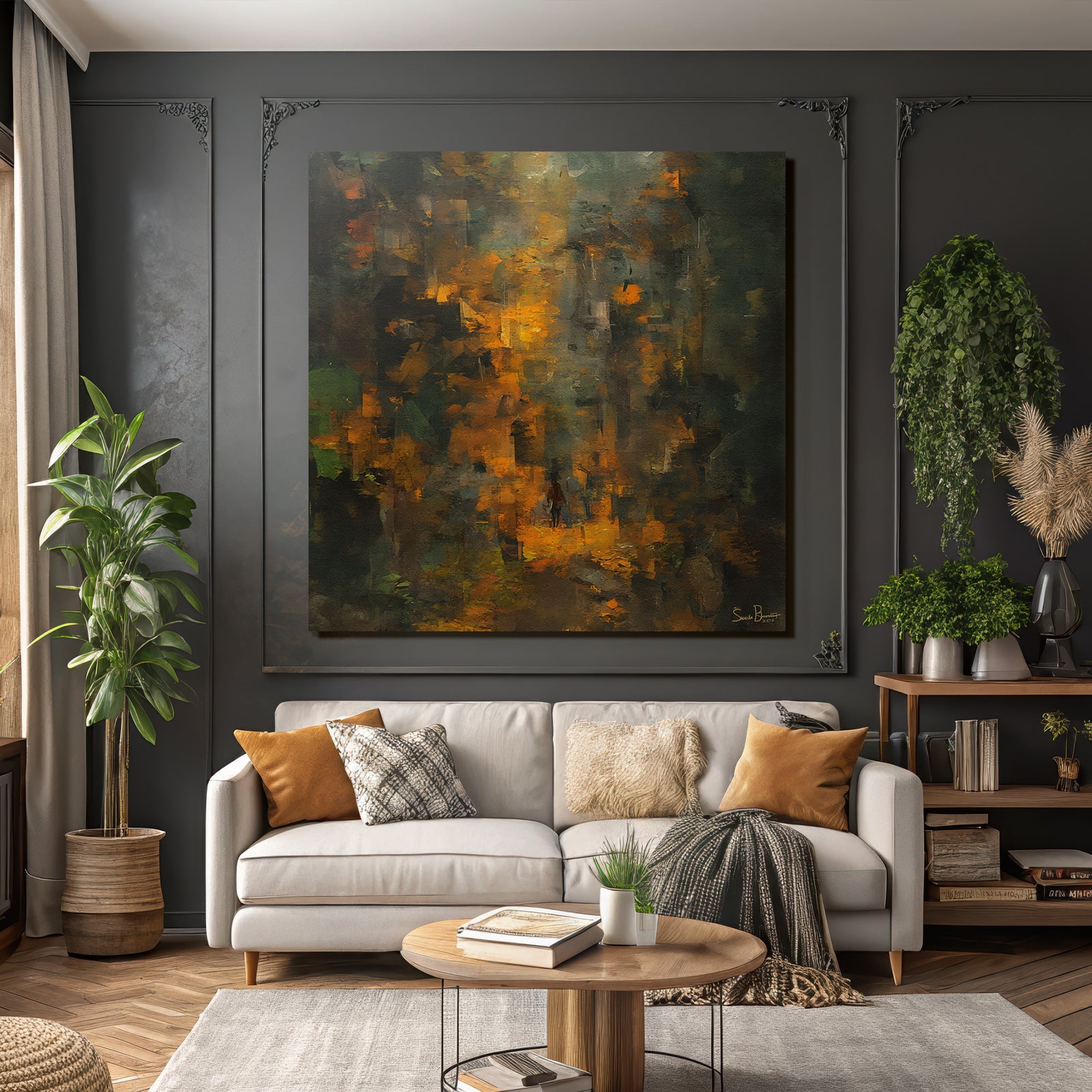 Abstrakte Waldlandschaft Erdfarben Orange Grun Braun