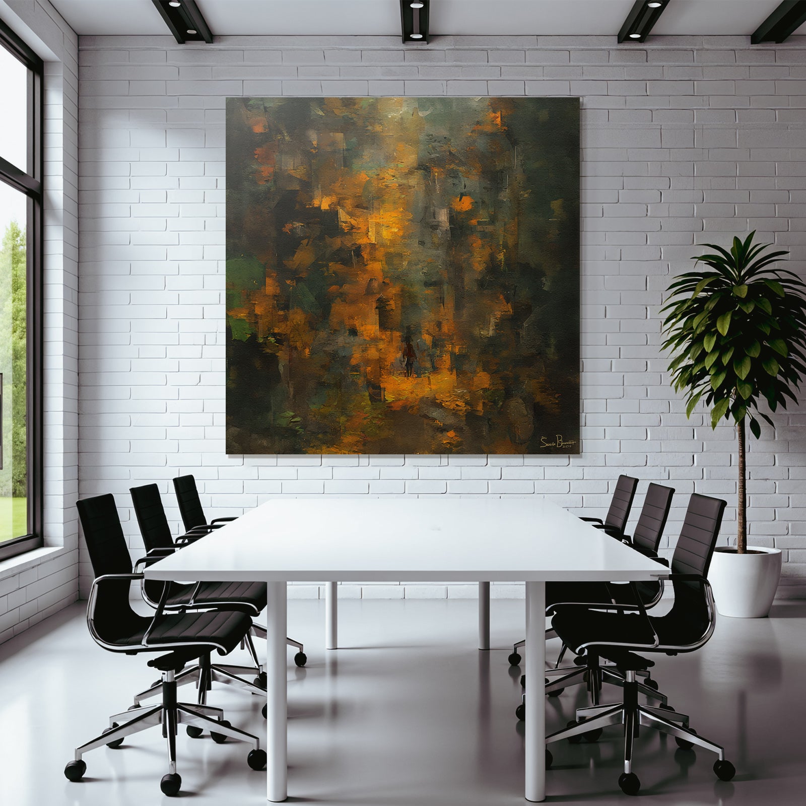 Abstrakte Waldlandschaft Erdfarben Orange Grun Braun