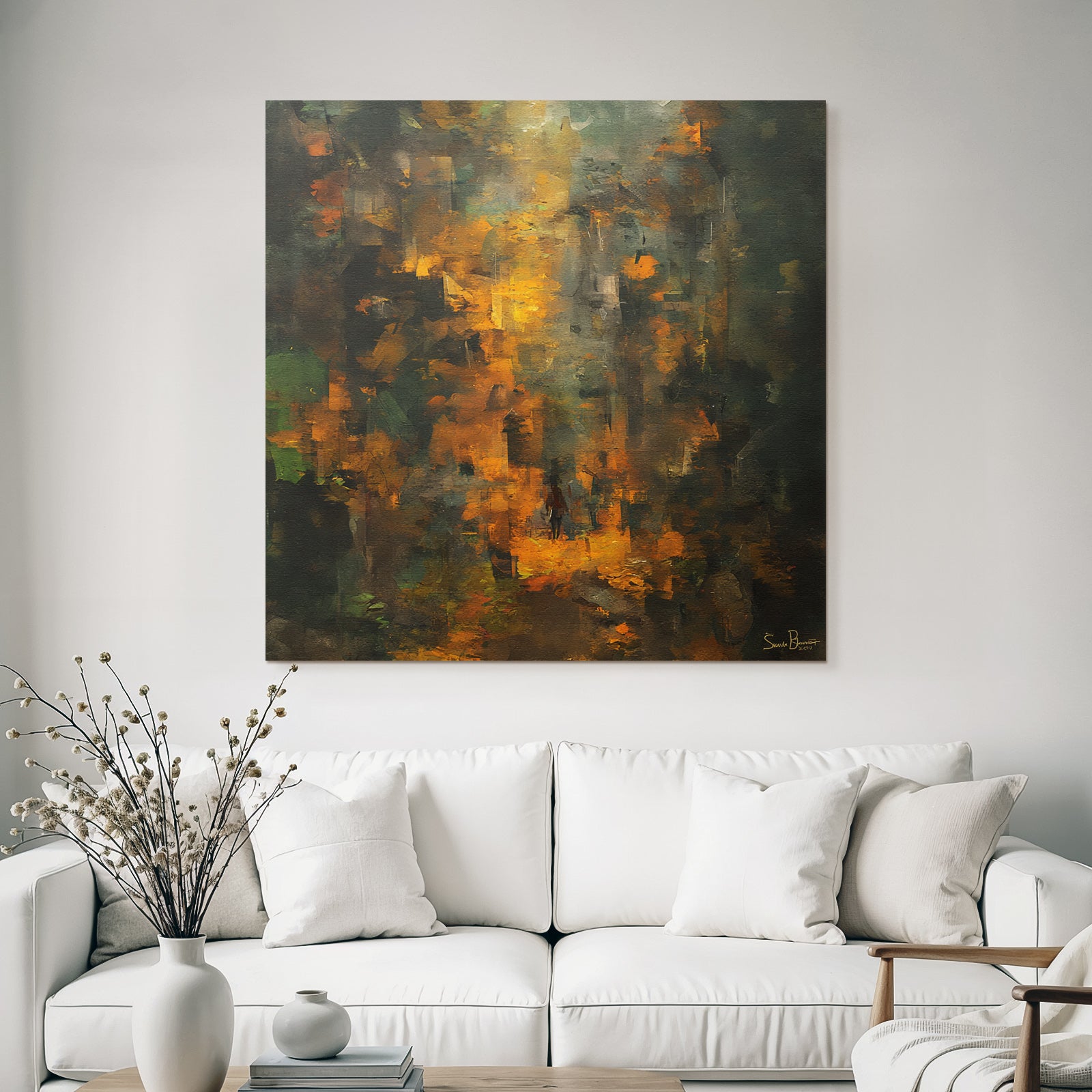 Abstrakte Waldlandschaft Erdfarben Orange Grun Braun