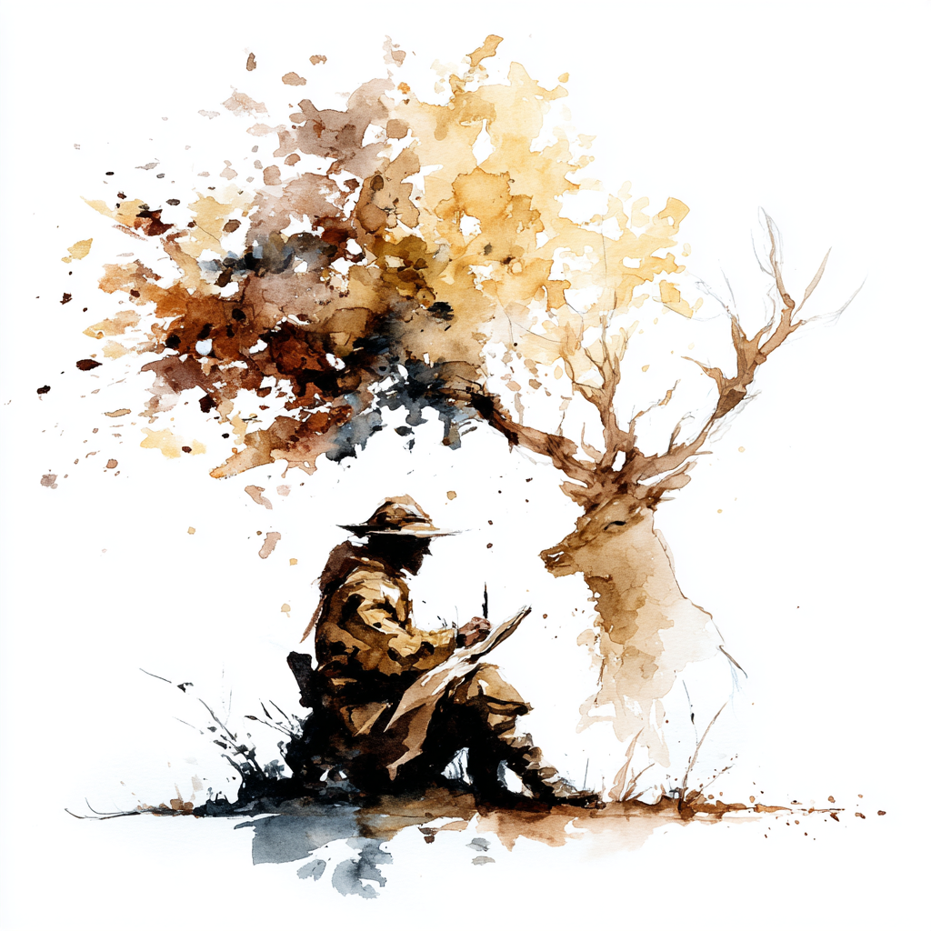 Aquarellmaler Mit Hirsch In Der Natur | Alte und Neue Meister | Stilrichtungen